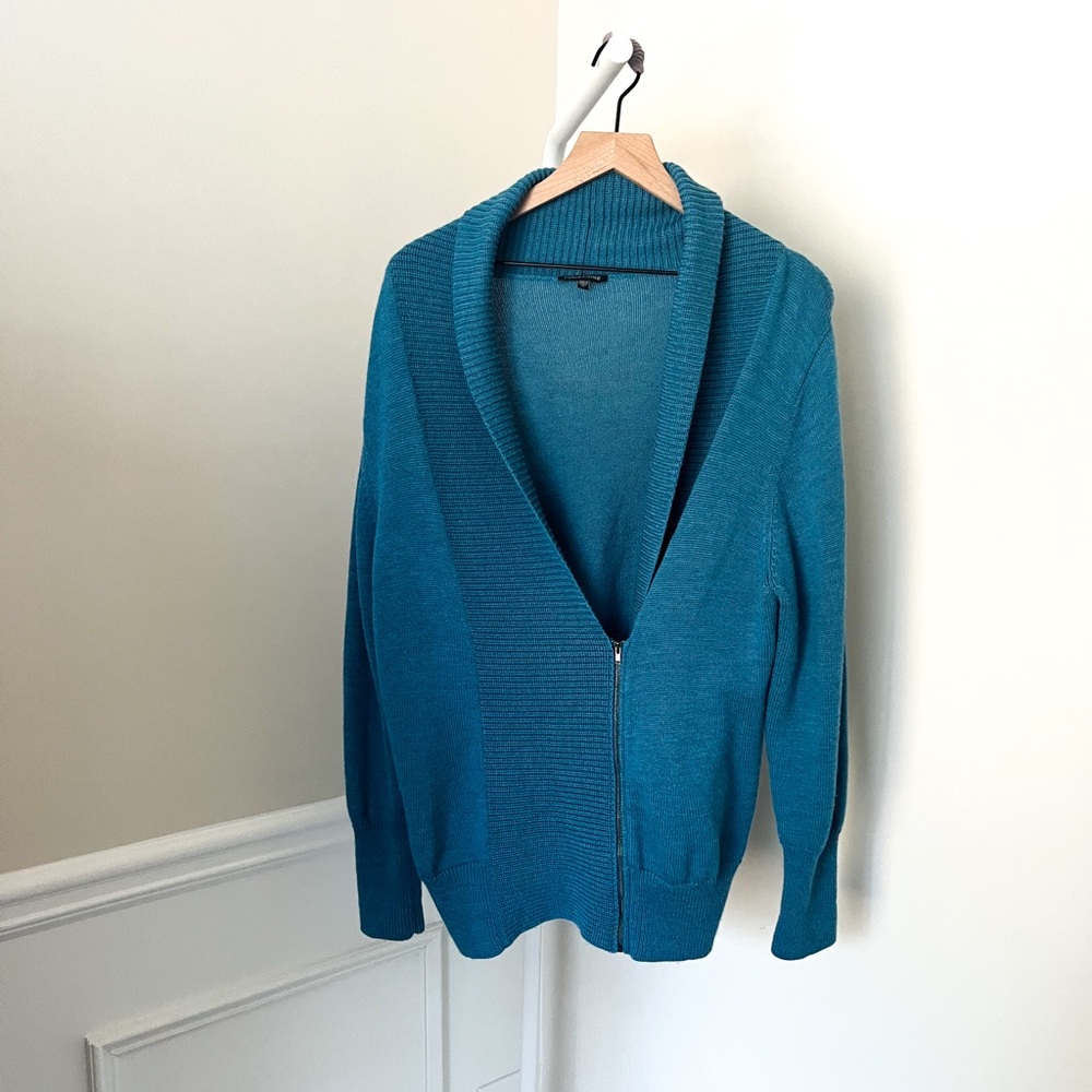 EILEEN FISHER Shawl Collared Cardigan Sweater Wool Zipper Teal Blue Women’s XL
